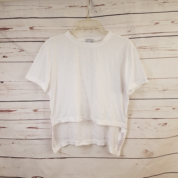 Koral Tops - Koral White Mesh Cropped High Low Athletic Top